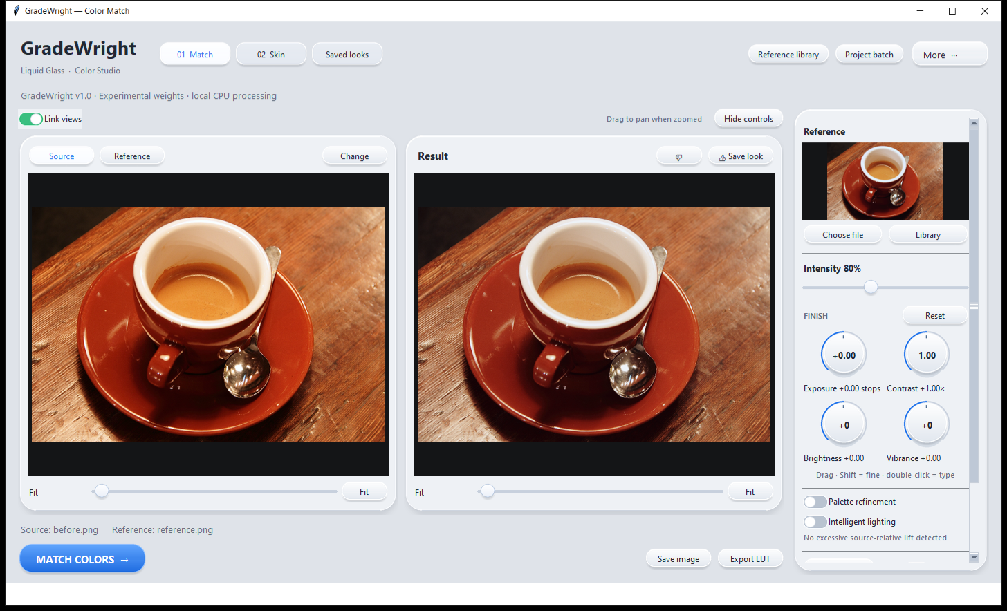 Actual GradeWright application during the controlled color-matching demo