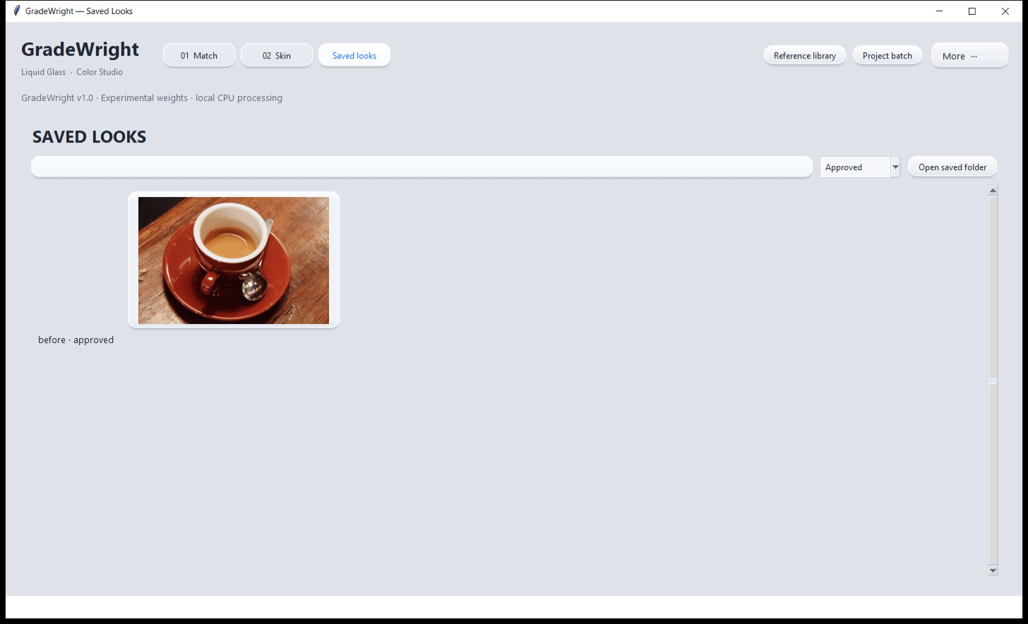Actual saved-look interface from the recorded exercise